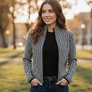 Houndstooth Sweater Jacket, Venini,Sz L